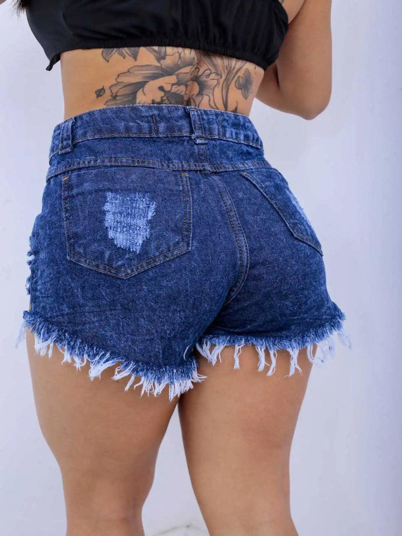 Short Jeans Escuro Destonado Destroyed - Viral Trends