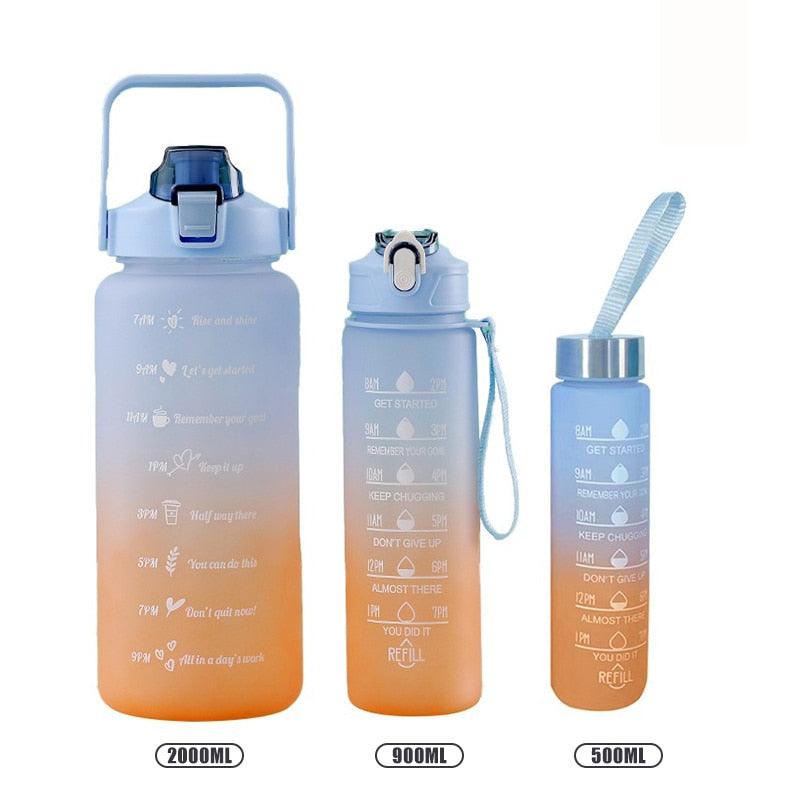 Kit 3 Garrafas 2Litros 900ml 300ml Squeeze Frases Motivadoras + Adesivos 2D 3D - Viral Trends