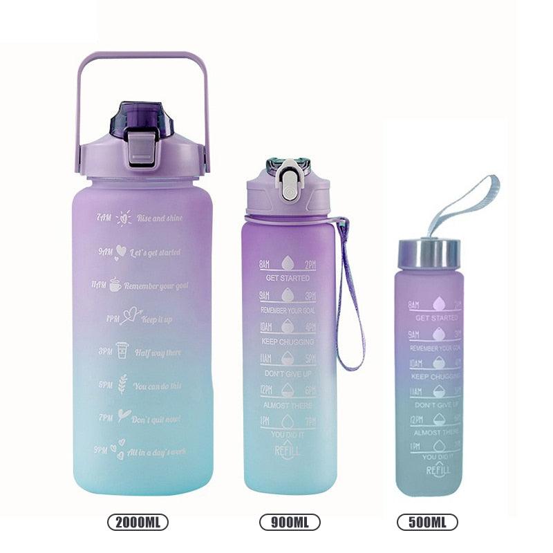 Kit 3 Garrafas 2Litros 900ml 300ml Squeeze Frases Motivadoras + Adesivos 2D 3D - Viral Trends