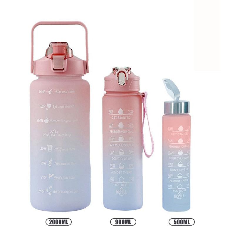Kit 3 Garrafas 2Litros 900ml 300ml Squeeze Frases Motivadoras + Adesivos 2D 3D - Viral Trends