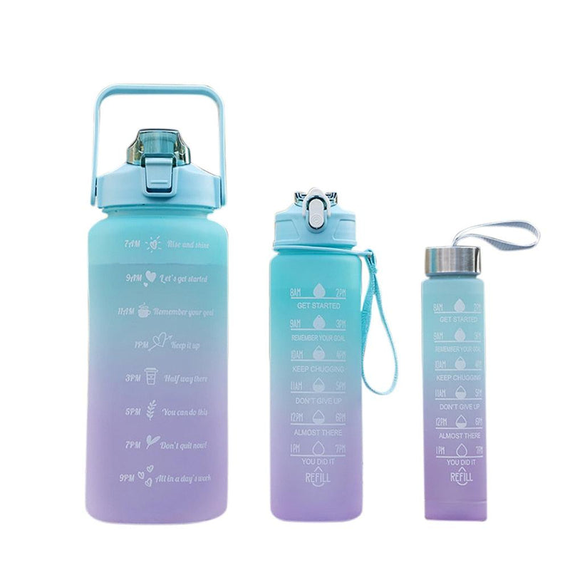 Kit 3 Garrafas 2Litros 900ml 300ml Squeeze Frases Motivadoras + Adesivos 2D 3D - Viral Trends
