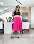 Saia Plissada Midi Feminina - Viral Trends
