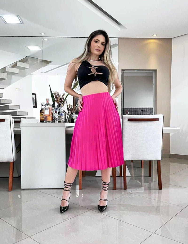 Saia Plissada Midi Feminina - Viral Trends