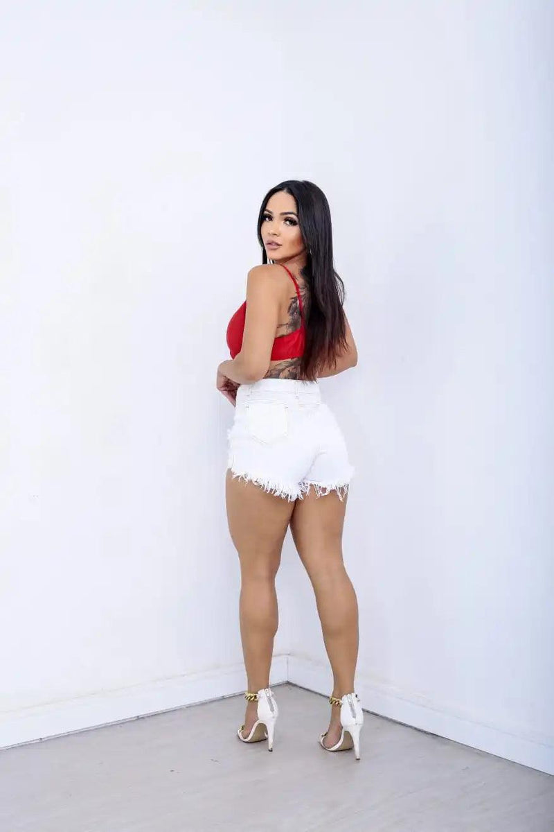 Short Jeans Branco Enrugado - Viral Trends