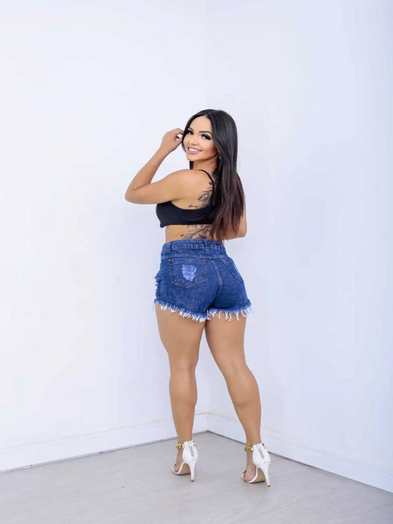 Short Jeans Escuro Destonado Destroyed - Viral Trends