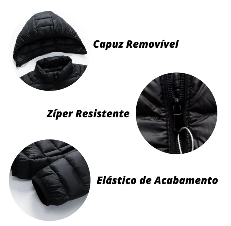 Jaqueta Puffer Bobojaco Impermeável com capuz removível