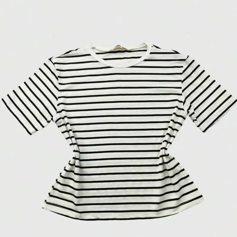 Camiseta Blusa Básica Listrada Feminina