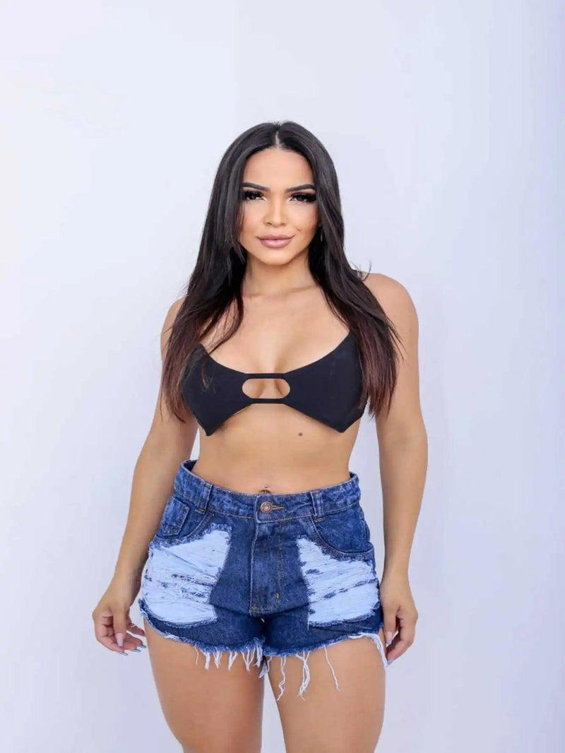 Short Jeans Escuro Destonado Destroyed - Viral Trends