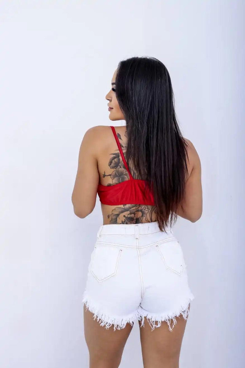 Short Jeans Branco Enrugado - Viral Trends