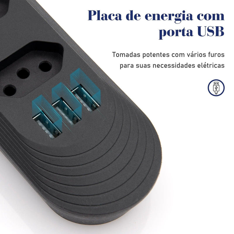 Extensão De 4 Tomadas + USB Bivolt 2 Metros