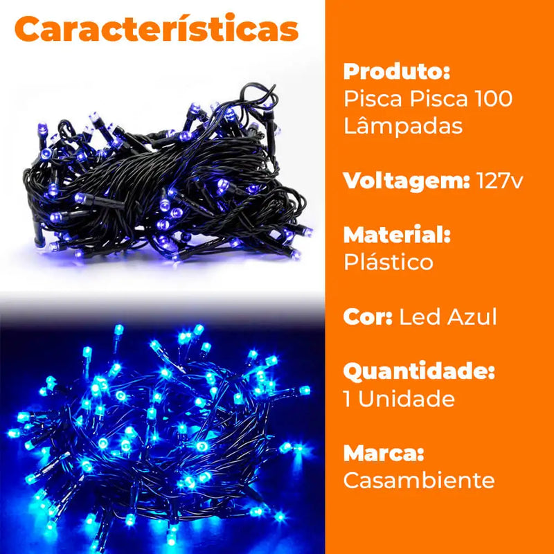 Pisca Natal Azul 100 Leds 127v