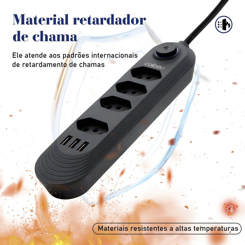 Extensão De 4 Tomadas + USB Bivolt 2 Metros