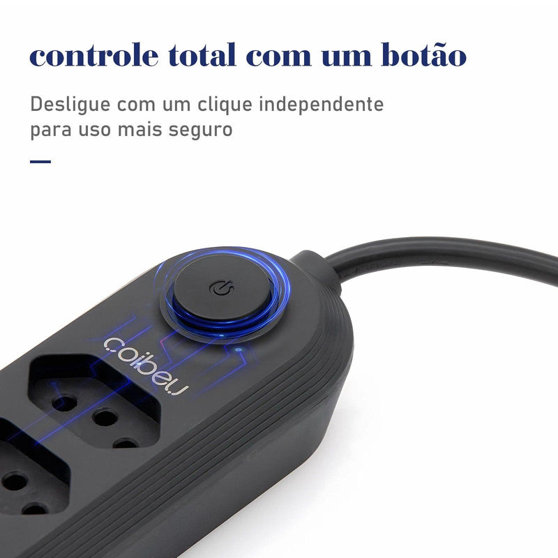 Extensão De 4 Tomadas + USB Bivolt 2 Metros